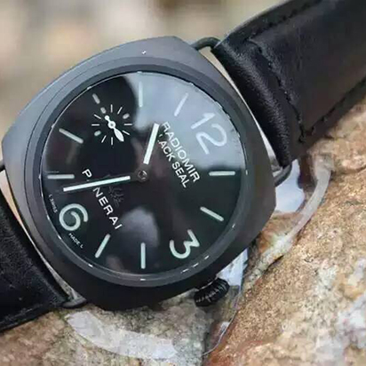 3A沛納海Pam292，鉑金鍍亞洲海鷗 ETA-6497-2 21600vph 黑色皮錶帶
