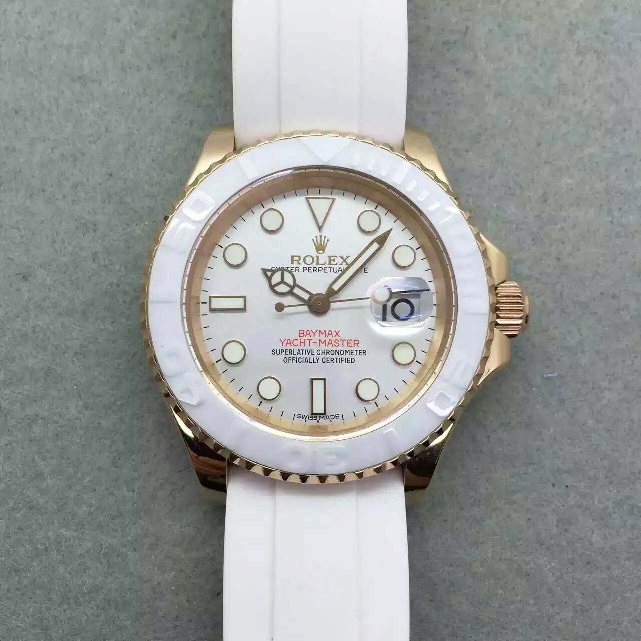 3A勞力士 ROLEX 游艇名仕型系列116655-Oysterflex bracelet 白盤腕錶錶 整體鋼錶殼搭配橡膠錶帶