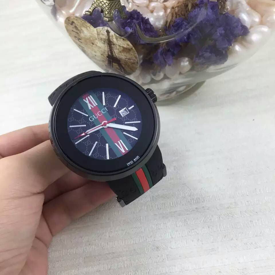 3A古馳 Gucci 最新推出最高版本計時男士腕錶 原裝按扣 舒適膠帶