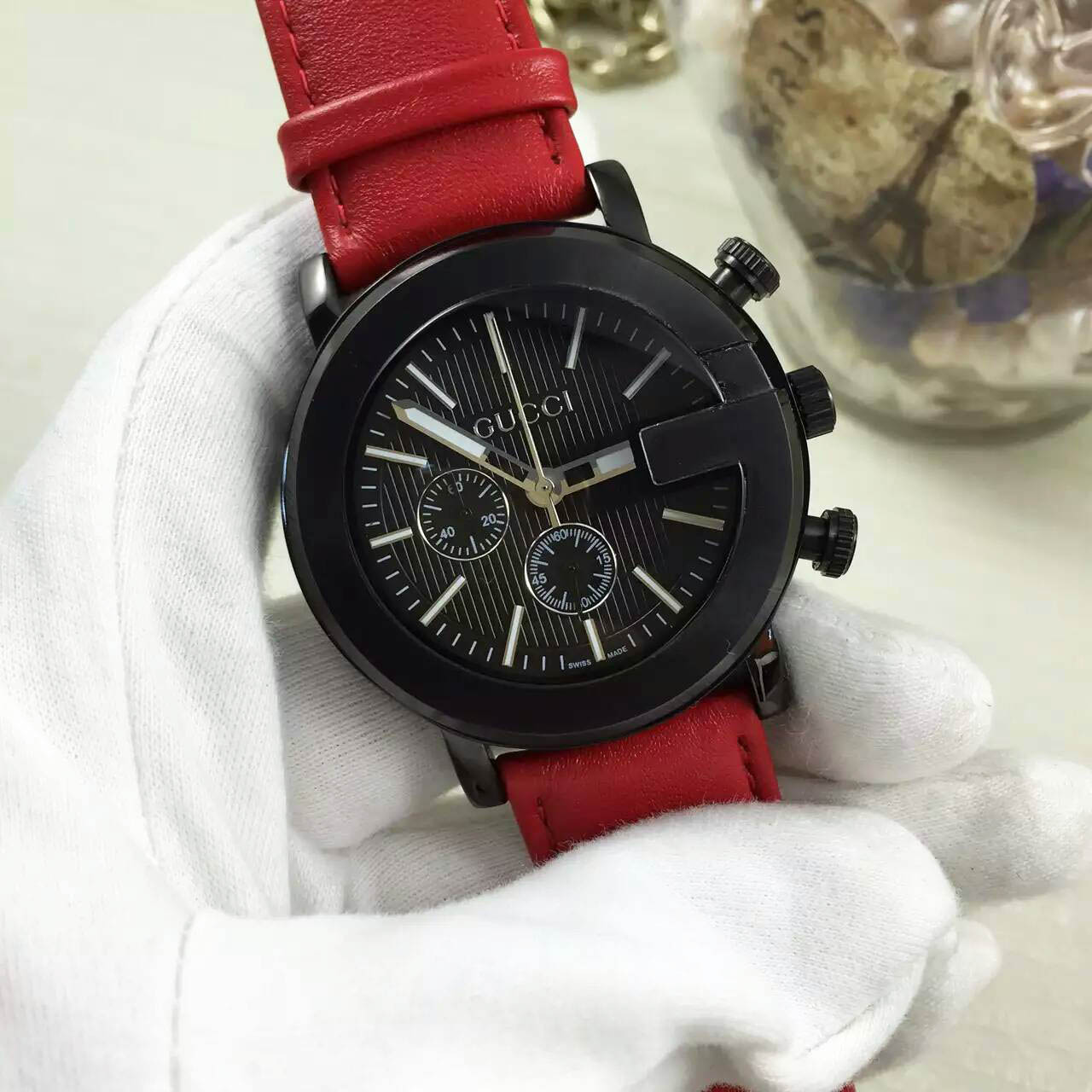3A古馳 Gucci 單G系列男裝最高板本精品全新出貨 皮帶原裝針扣 精鋼錶殼 約44mm