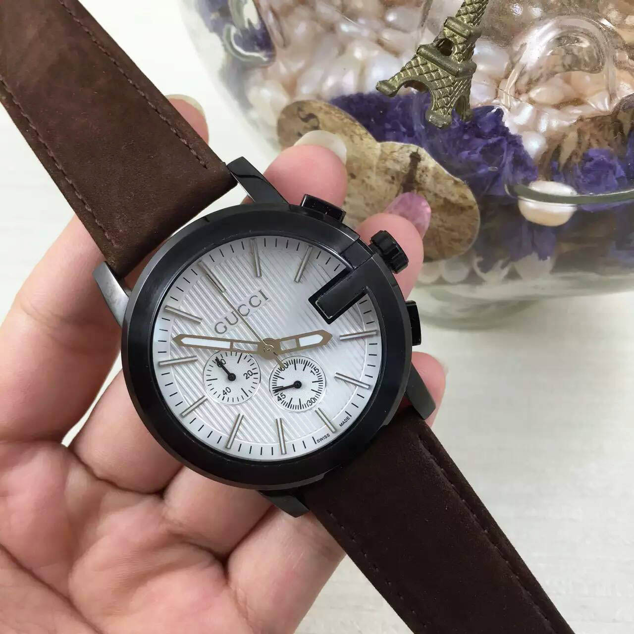 3A古馳 Gucci 單G系列男款最高版本 藍寶石玻璃 精鋼錶殼