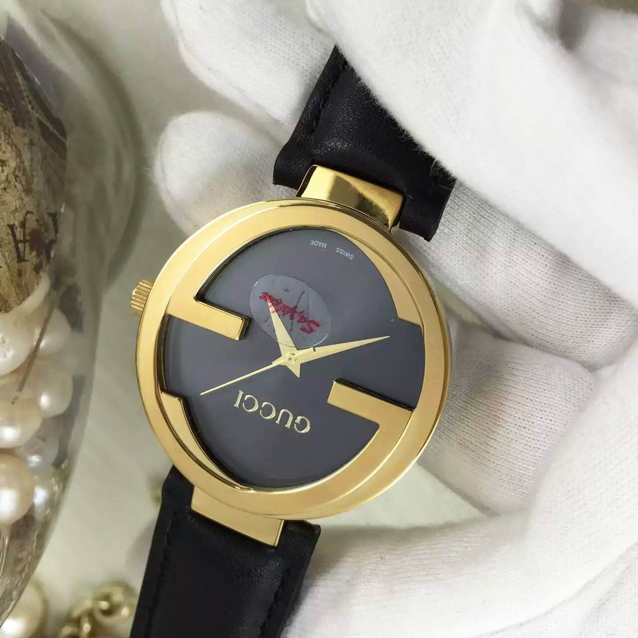 3A古馳 Gucci 專利殼形設計雙G系列3針 藍寶石玻璃 意大利牛皮