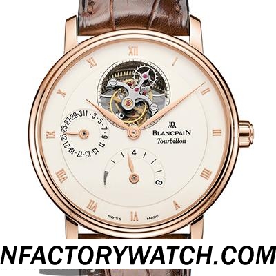 3A寶珀Blancpain Villeret系列 6025-3642-55B 陀飛輪 316不鏽鋼PVD錶殼 電鍍玫瑰金 黑色皮帶