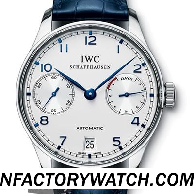 3A萬國IWC Portuguese 葡萄牙 IW500107 42mm*14mm 防劃藍寶石水晶與AR 藍色牛皮錶帶